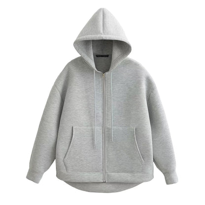 Winter Womens Oversized Hoodie Coat, High Street Zipper Jacket, Loose Fit Sweatshirt with Double Pockets, Outerwear Top