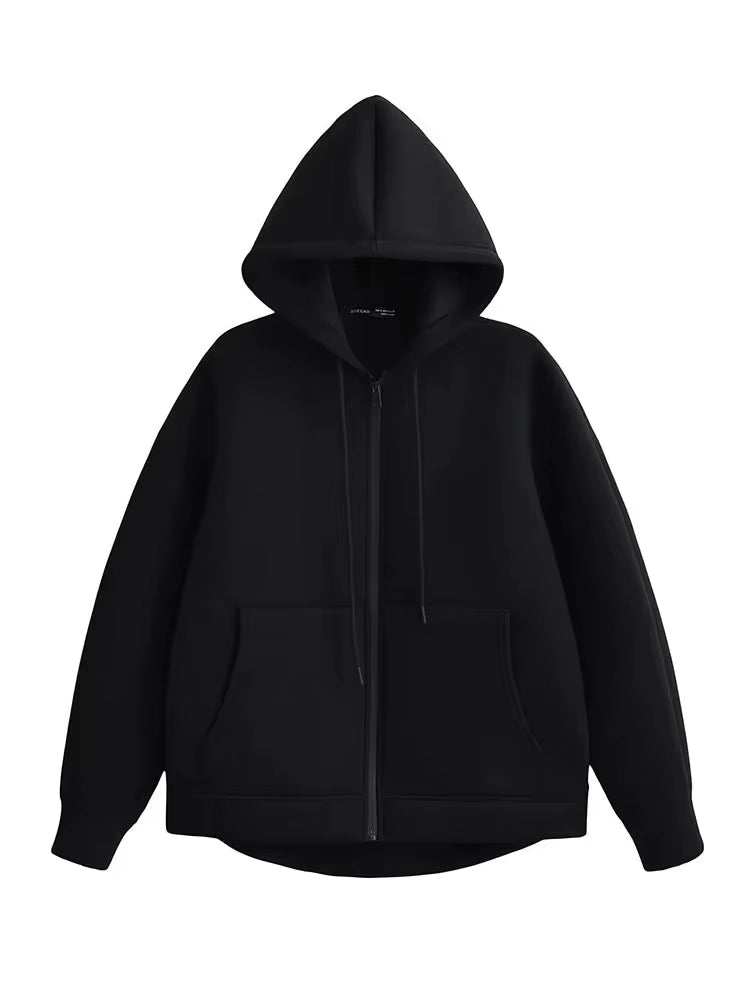 Winter Womens Oversized Hoodie Coat, High Street Zipper Jacket, Loose Fit Sweatshirt with Double Pockets, Outerwear Top