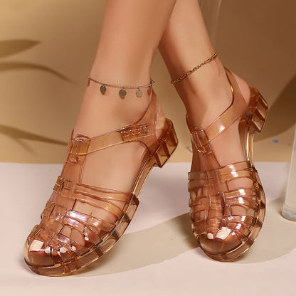Womens Summer PVC Fashion Hollow Out Beach Sandals, Casual Flat Slip-On Shoes for Outdoor & Everyday Wear