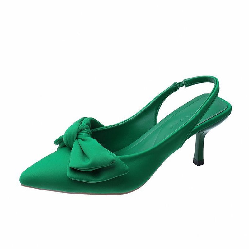 Womens Comfort Sandals Stiletto Heels With Bow Tie Summer Shoes Low Pointed High Heels Elegant Desi