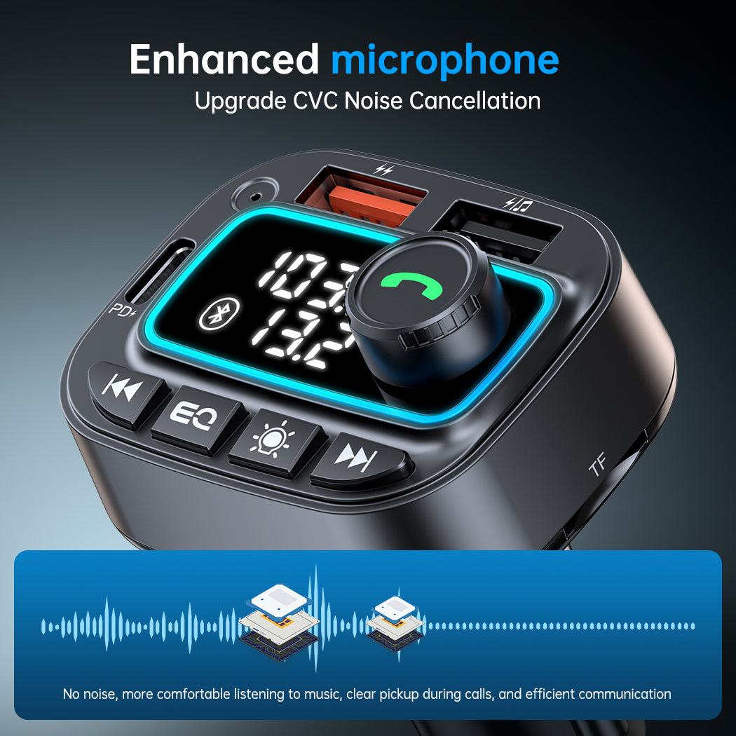 Bluetooth 5.3 FM Transmitter Car Adapter, 30W USB C Car Charger, Wireless Radio MP3 Player Hands Free Calling