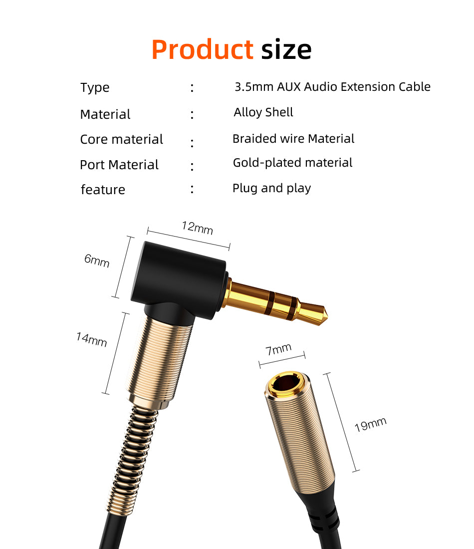 90 Degree Right Angle Audio 3.5mm Jack Aux Male to Female Elbow Extension Cable, Auxiliary Speaker Cable for PC
