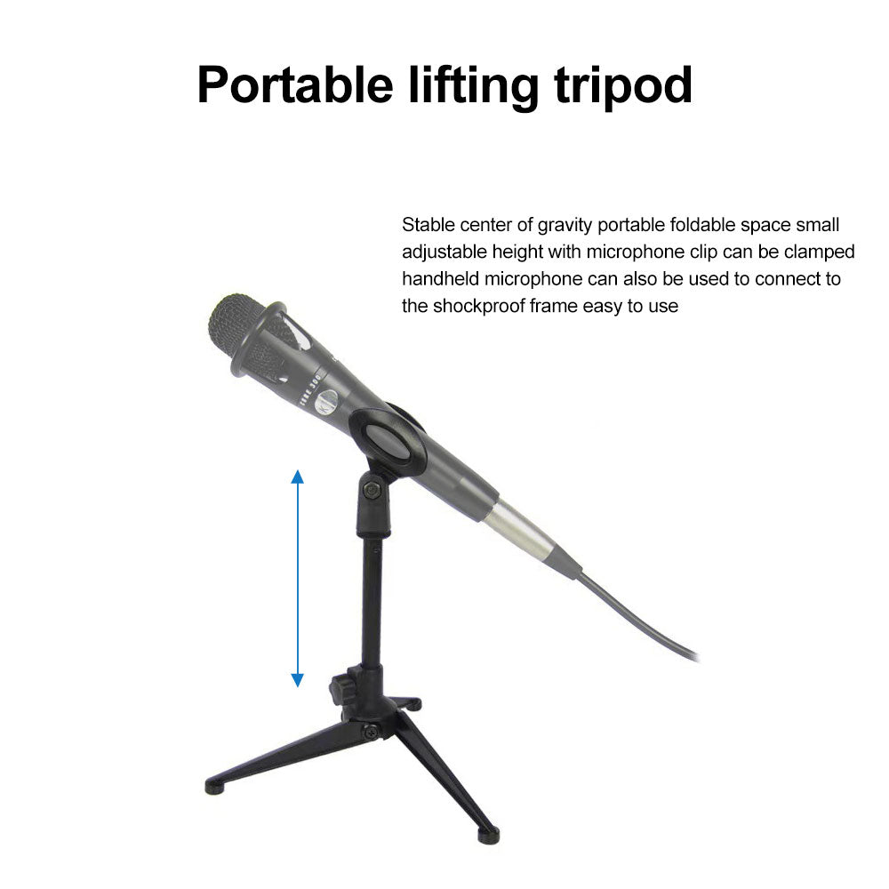Mini Portable Microphone Stand, Desktop Tripod Adjustable Mic Clip, Universal Lightweight Bracket