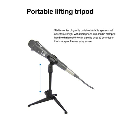 Mini Portable Microphone Stand, Desktop Tripod Adjustable Mic Clip, Universal Lightweight Bracket
