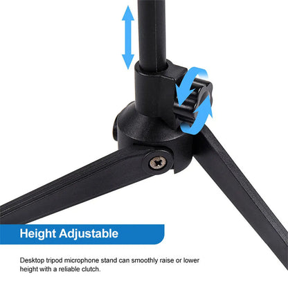Mini Portable Microphone Stand, Desktop Tripod Adjustable Mic Clip, Universal Lightweight Bracket