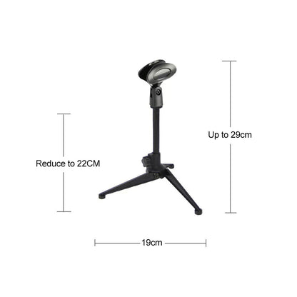 Mini Portable Microphone Stand, Desktop Tripod Adjustable Mic Clip, Universal Lightweight Bracket