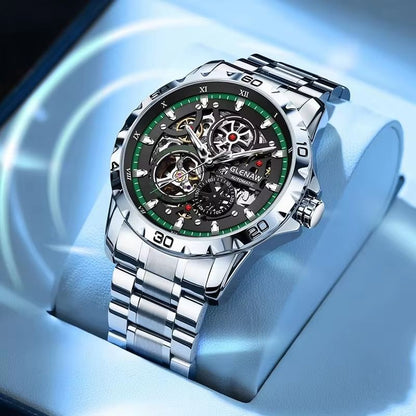 GLENAW Steampunk Skeleton Automatic Men's Watch – Luxury Mechanical Watch with Luminous Waterproof Design