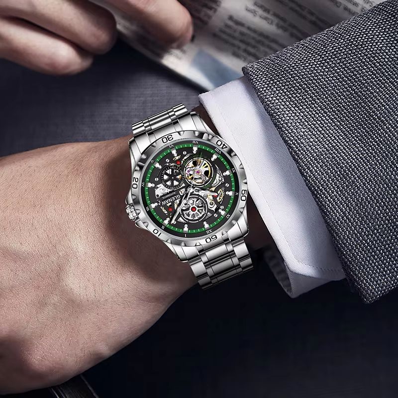 GLENAW Steampunk Skeleton Automatic Mens Watch  Luxury Mechanical Watch With Luminous Waterproof De 2