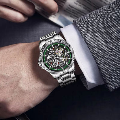 GLENAW Steampunk Skeleton Automatic Mens Watch  Luxury Mechanical Watch With Luminous Waterproof De 2