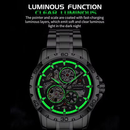 GLENAW Steampunk Skeleton Automatic Mens Watch  Luxury Mechanical Watch With Luminous Waterproof De 4