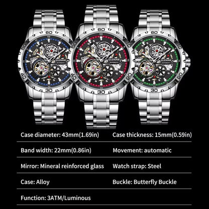 GLENAW Steampunk Skeleton Automatic Mens Watch  Luxury Mechanical Watch With Luminous Waterproof De 5