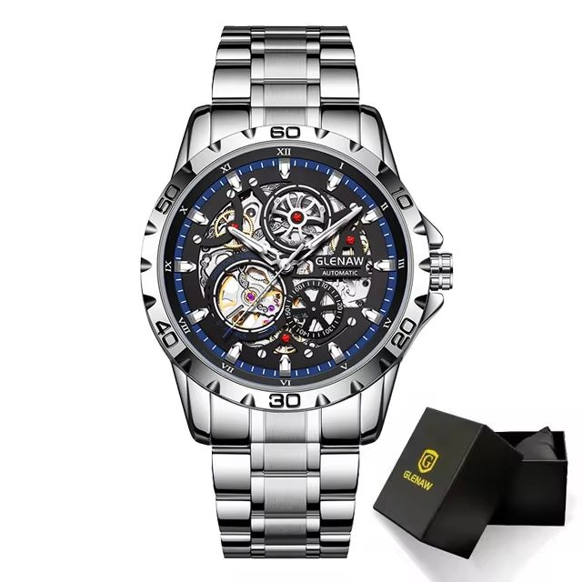 GLENAW Steampunk Skeleton Automatic Mens Watch  Luxury Mechanical Watch With Luminous Waterproof De 7