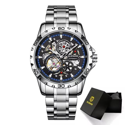 GLENAW Steampunk Skeleton Automatic Mens Watch  Luxury Mechanical Watch With Luminous Waterproof De 7