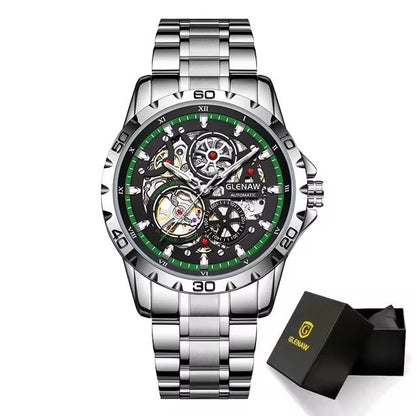 GLENAW Steampunk Skeleton Automatic Mens Watch  Luxury Mechanical Watch With Luminous Waterproof De 8
