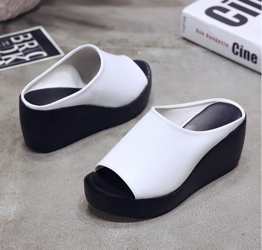 Womens Summer Platform Wedge Slippers Peep Toe Slides Ladies Casual Outdoor Solid Shoes 2