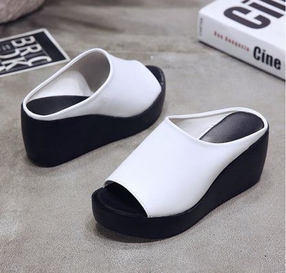 Womens Summer Platform Wedge Slippers Peep Toe Slides Ladies Casual Outdoor Solid Shoes 2