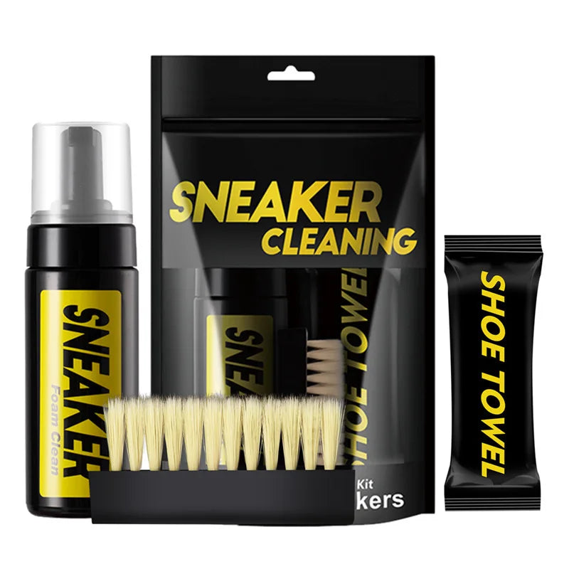 Shoes Cleaner Kit,Water Free Foam Sneakers Cleaner,3 Brushes & Cloth for White Shoes,Boots & Football Cleats Dry Cleaner