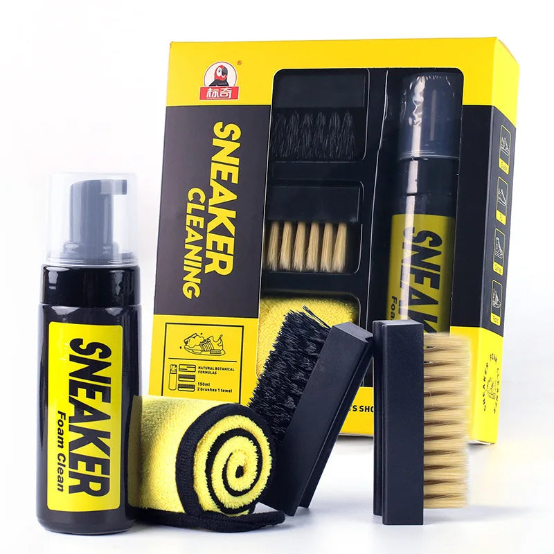 Shoes Cleaner Kit,Water Free Foam Sneakers Cleaner,3 Brushes & Cloth for White Shoes,Boots & Football Cleats Dry Cleaner