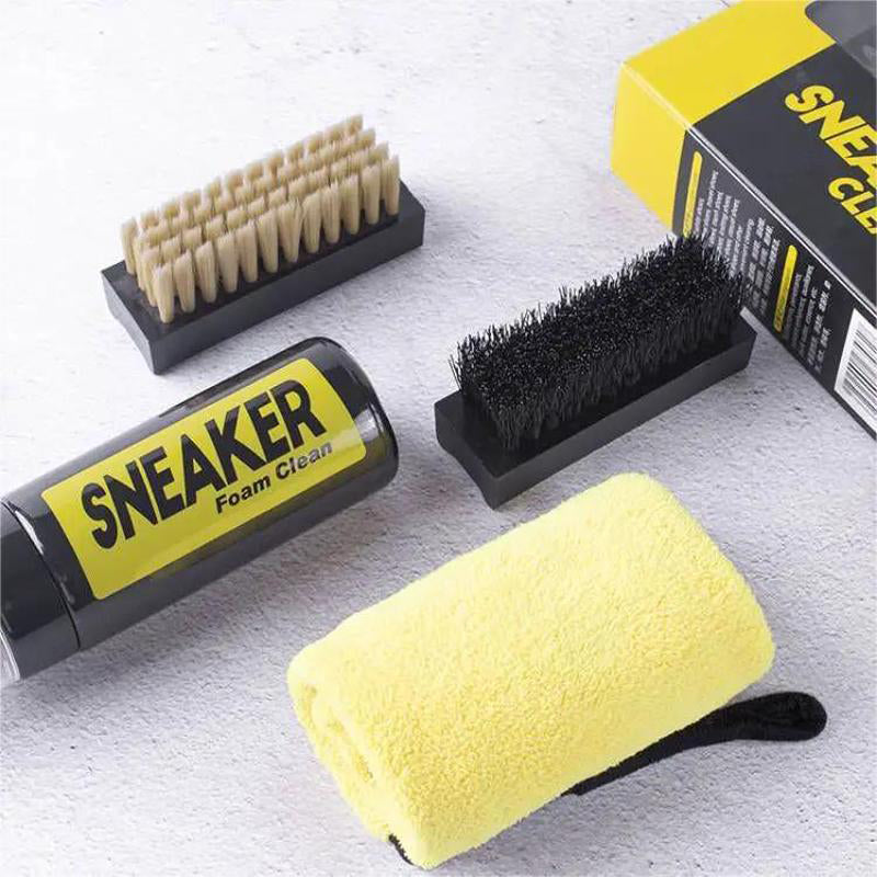 Shoes Cleaner Kit,Water Free Foam Sneakers Cleaner,3 Brushes & Cloth for White Shoes,Boots & Football Cleats Dry Cleaner