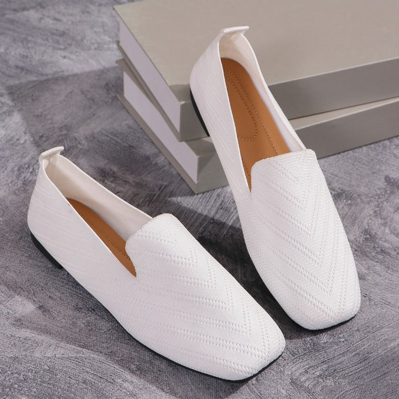 Womens Solid Color Square Toe Mesh Loafers Soft Bottom Knit Ballet Flats Shallow Slip On Casual Com 5