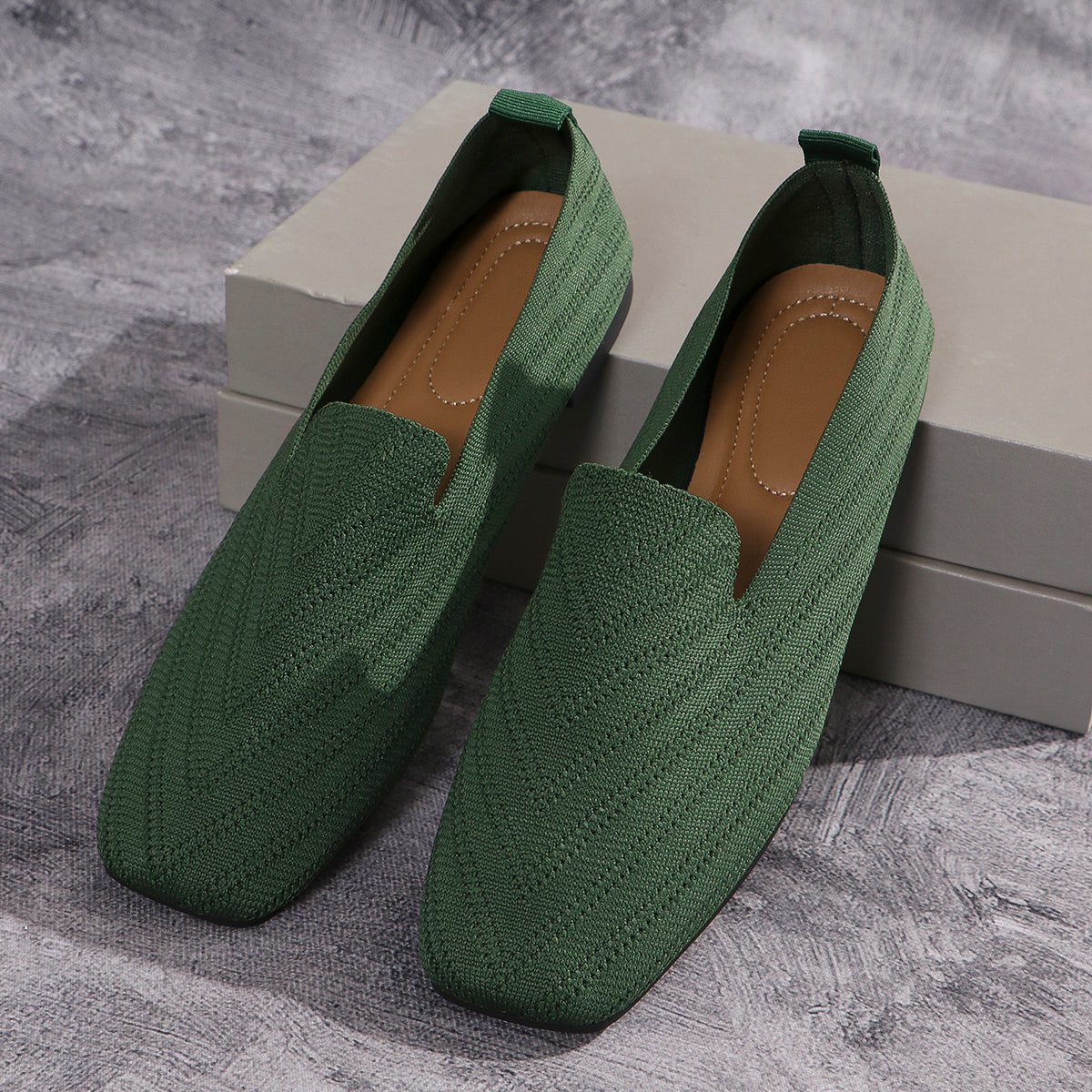 Womens Solid Color Square Toe Mesh Loafers Soft Bottom Knit Ballet Flats Shallow Slip On Casual Com 6
