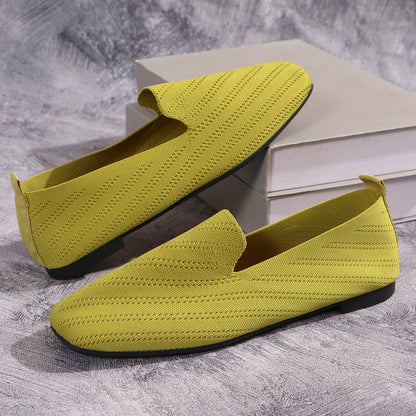 Womens Solid Color Square Toe Mesh Loafers Soft Bottom Knit Ballet Flats Shallow Slip On Casual Com 7