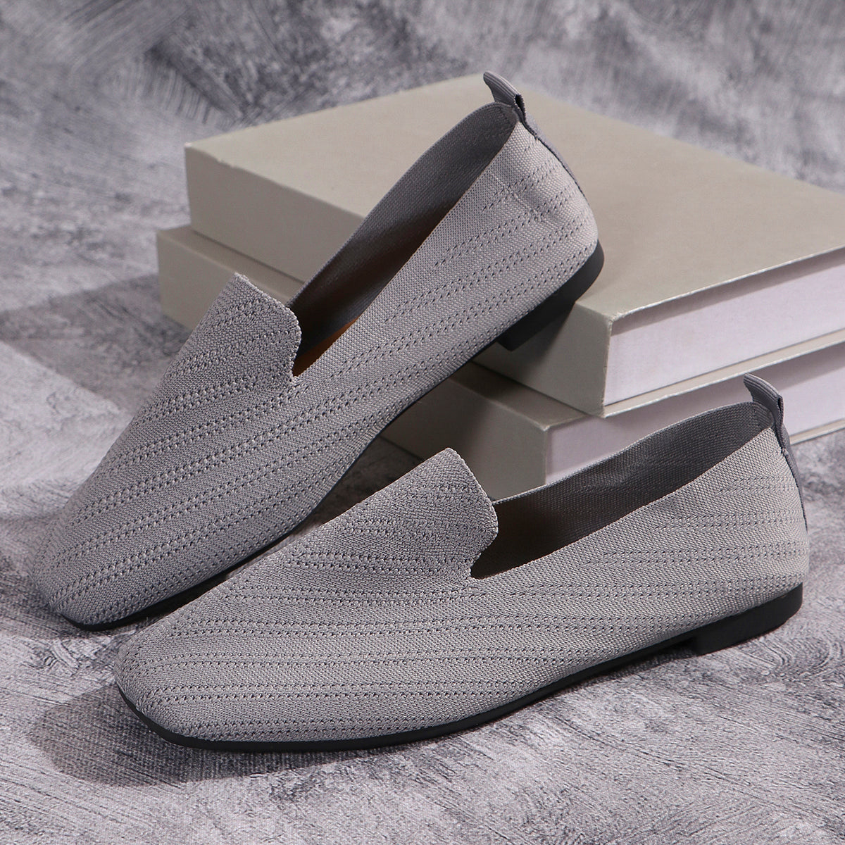 Womens Solid Color Square Toe Mesh Loafers Soft Bottom Knit Ballet Flats Shallow Slip On Casual Com 8