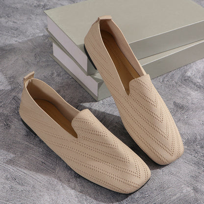 Womens Solid Color Square Toe Mesh Loafers Soft Bottom Knit Ballet Flats Shallow Slip On Casual Com 9