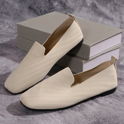 Womens Solid Color Square Toe Mesh Loafers Soft Bottom Knit Ballet Flats Shallow Slip On Casual Com 10