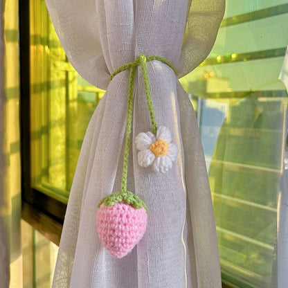 Handmade Car Decor Charm, Strawberry Plant Crochet Hanger for Rear View Mirror, Cute,Boho Car Ornament & Air Freshene