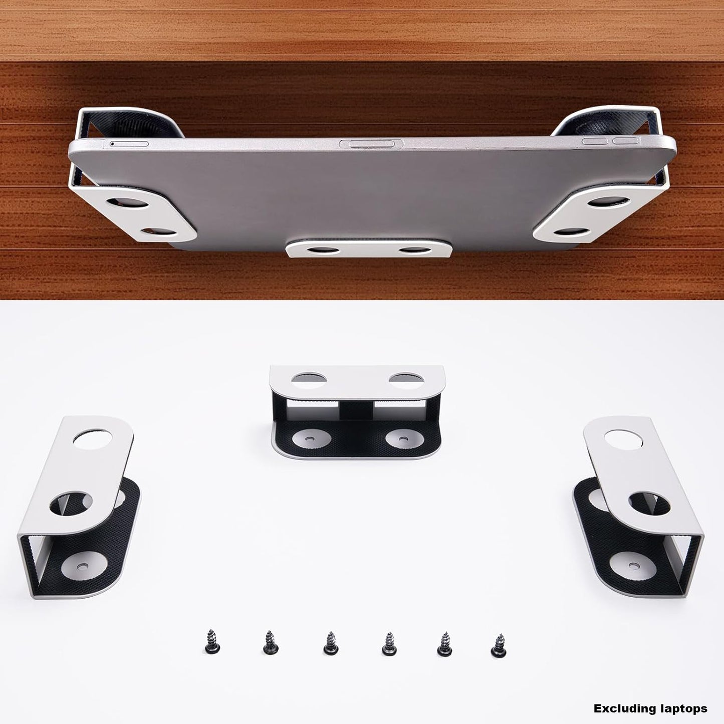 Under Desk Laptop Mount, Metal Shelf Holder for Macbook, Mac Mini, Keyboard with Anti-Scratch Silicone
