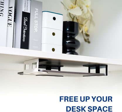 Under Desk Laptop Mount, Metal Shelf Holder for Macbook, Mac Mini, Keyboard with Anti-Scratch Silicone