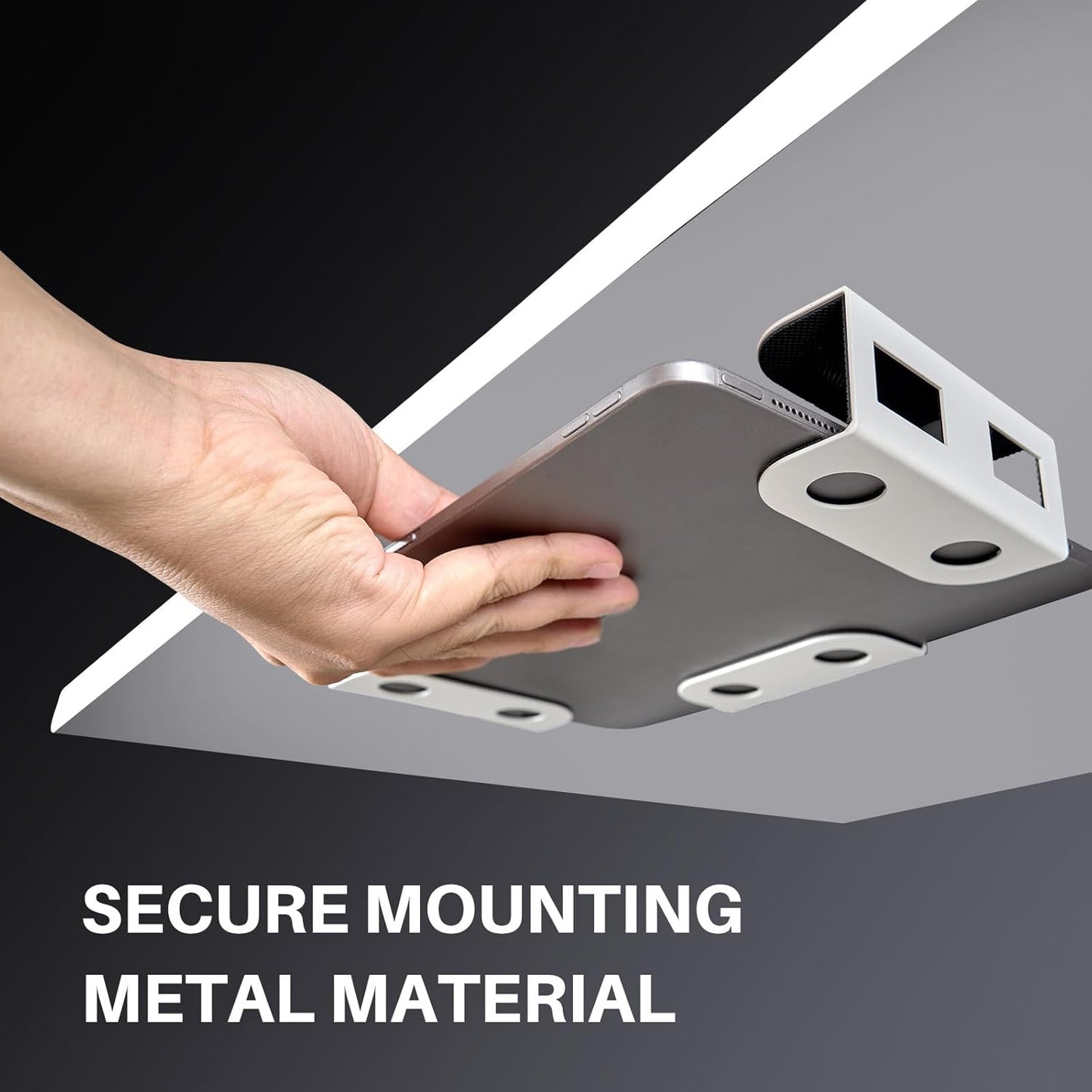Under Desk Laptop Mount, Metal Shelf Holder for Macbook, Mac Mini, Keyboard with Anti-Scratch Silicone