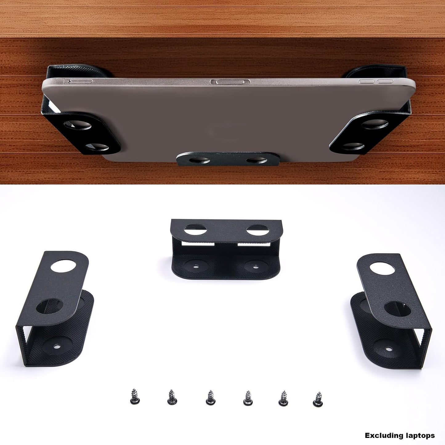 Under Desk Laptop Mount, Metal Shelf Holder for Macbook, Mac Mini, Keyboard with Anti-Scratch Silicone