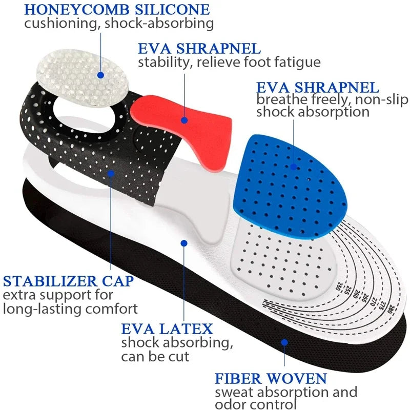 Memory Foam Orthopedic Insoles for Men & Women, Soft Gel Cushion Insert with Silicone Arch Support Pads for Everyday