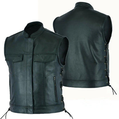 Men's Punk Fashion Leather Vest, Motorcycle Biker Vest, Solid Casual Coat for Men, Fleet Style