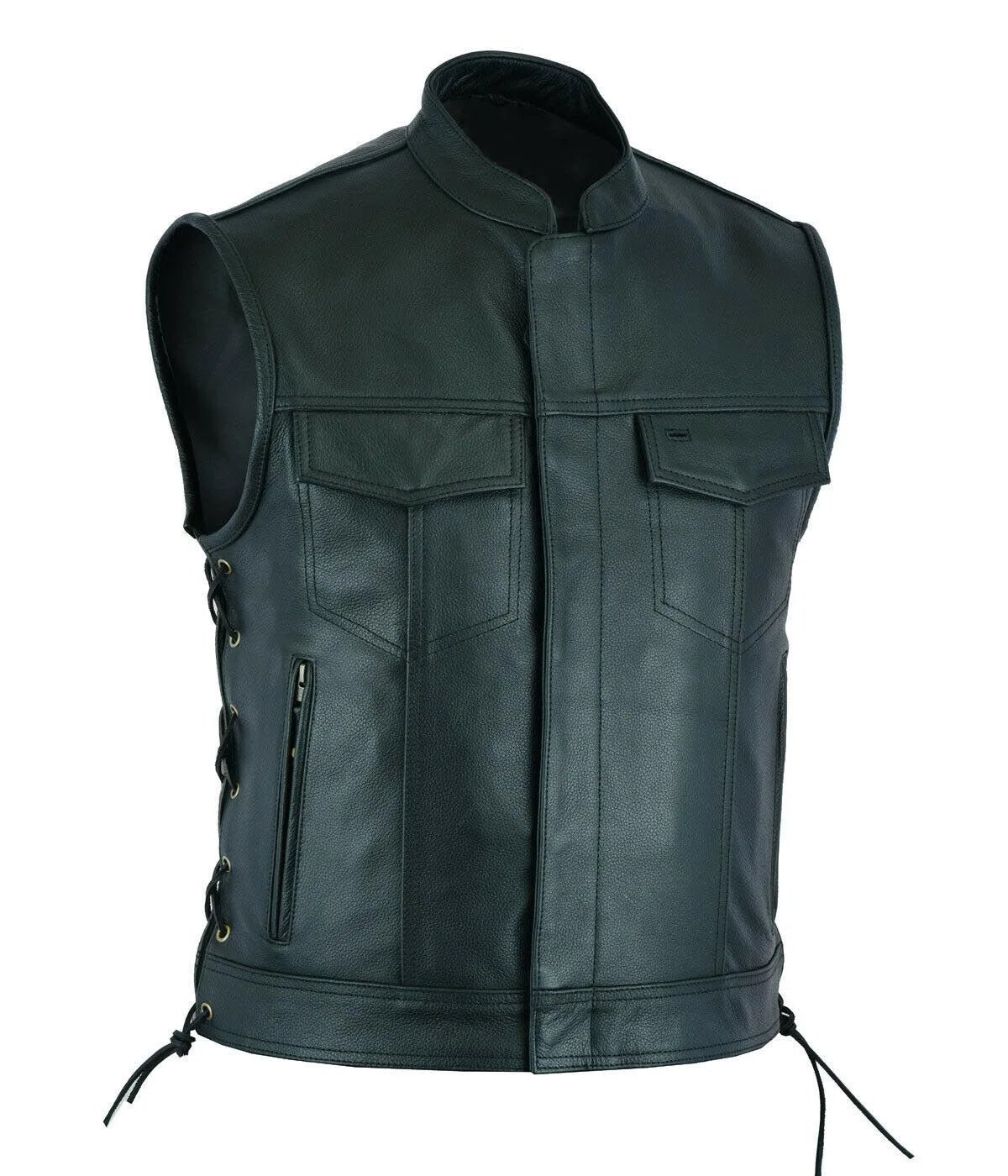 Mens Punk Fashion Leather Vest Motorcycle Biker Vest Solid Casual Coat For Men Fleet Style 2