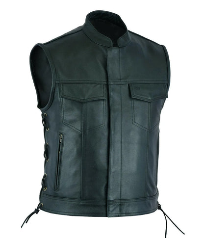Mens Punk Fashion Leather Vest Motorcycle Biker Vest Solid Casual Coat For Men Fleet Style 2