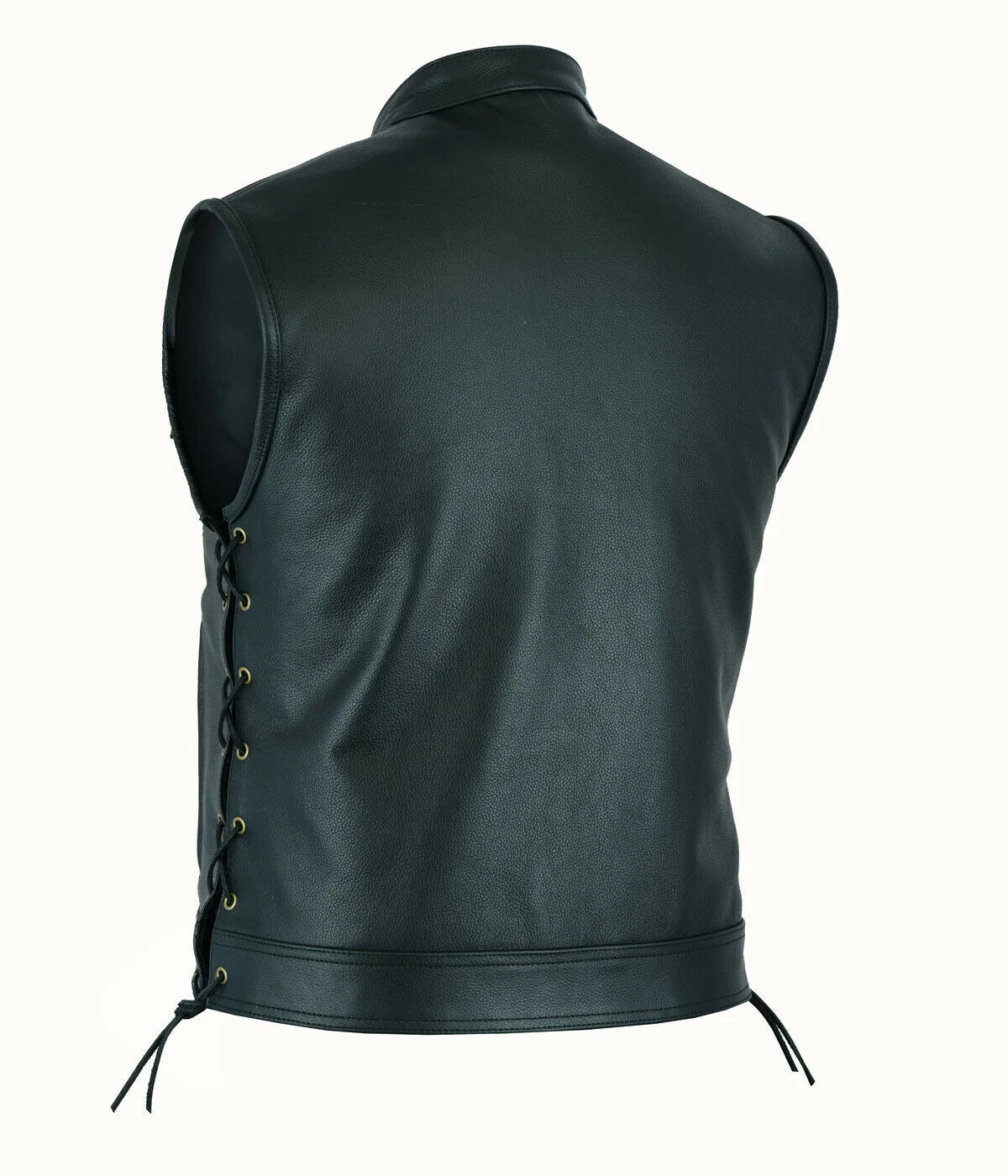 Mens Punk Fashion Leather Vest Motorcycle Biker Vest Solid Casual Coat For Men Fleet Style 3