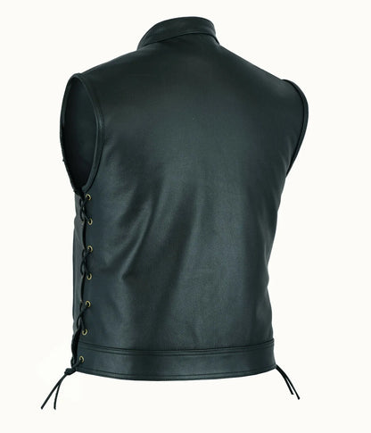 Mens Punk Fashion Leather Vest Motorcycle Biker Vest Solid Casual Coat For Men Fleet Style 3