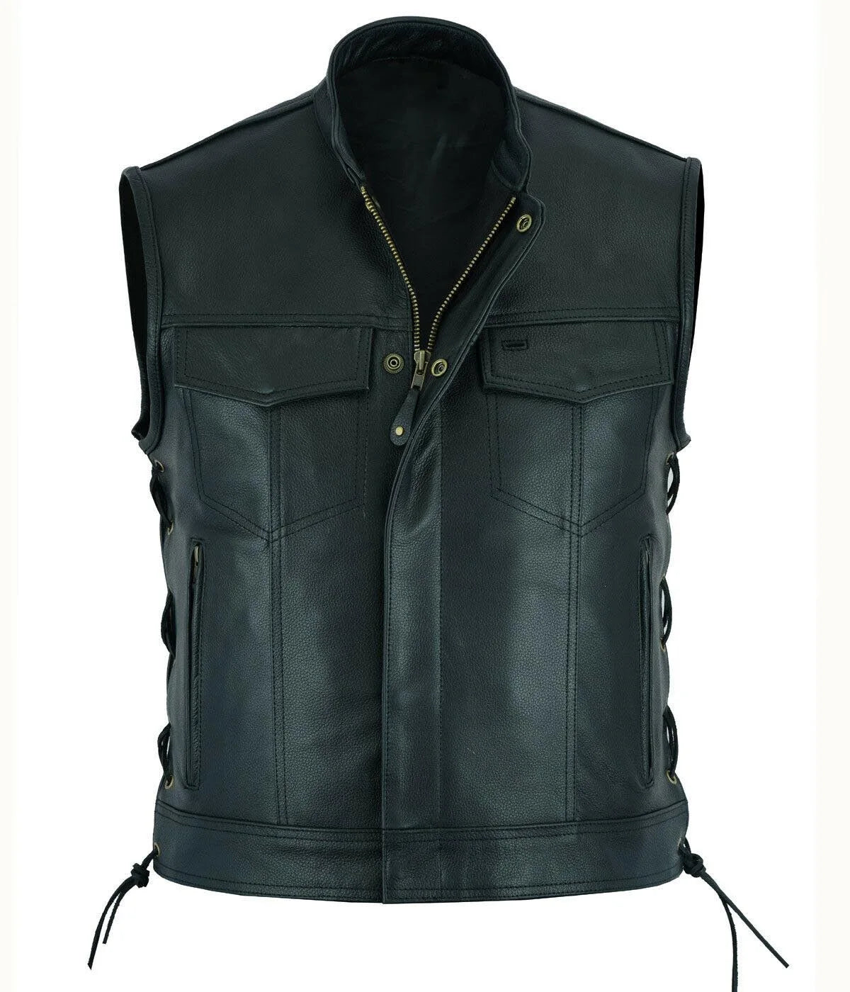 Mens Punk Fashion Leather Vest Motorcycle Biker Vest Solid Casual Coat For Men Fleet Style 4