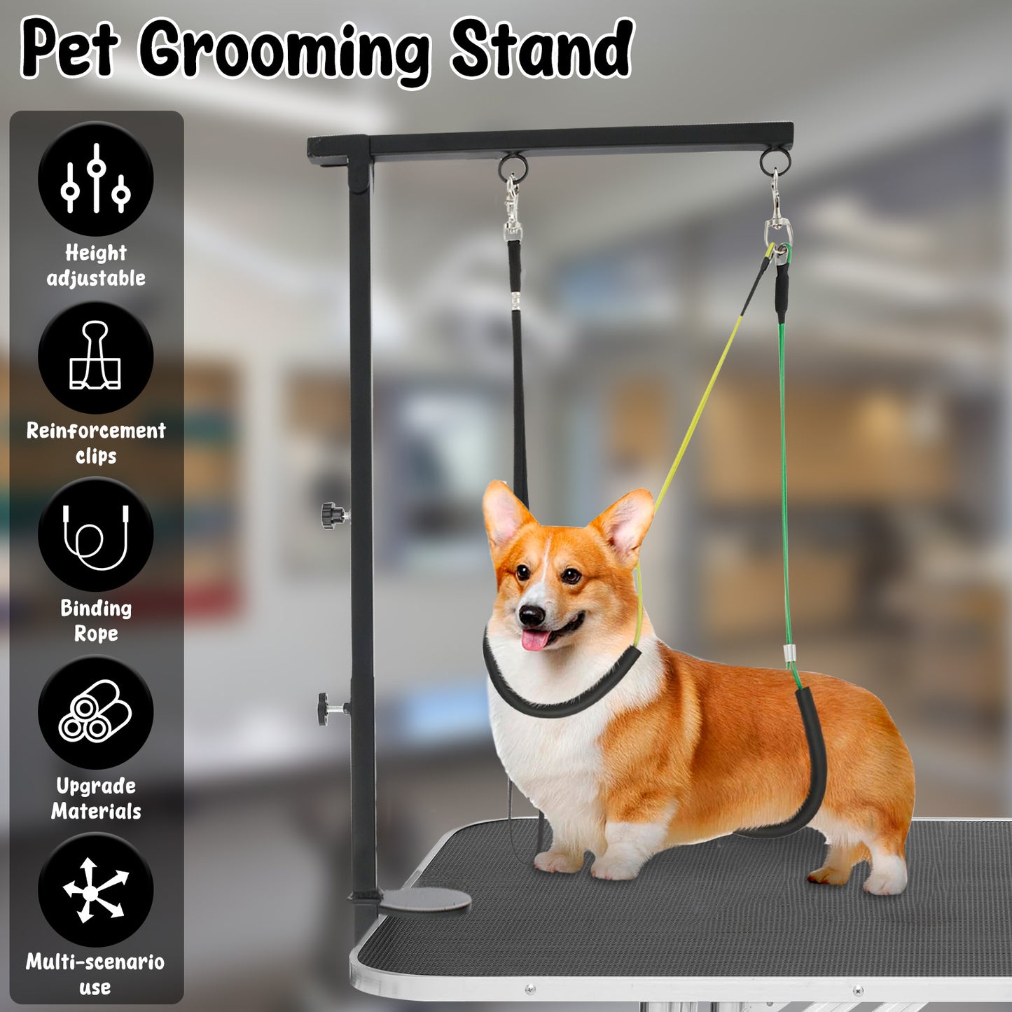 Dog Grooming Table Arm with Clamp,Adjustable Iron Pet Grooming Stand Restraint Leash for Nail Clipping,Haircuts &Bathing