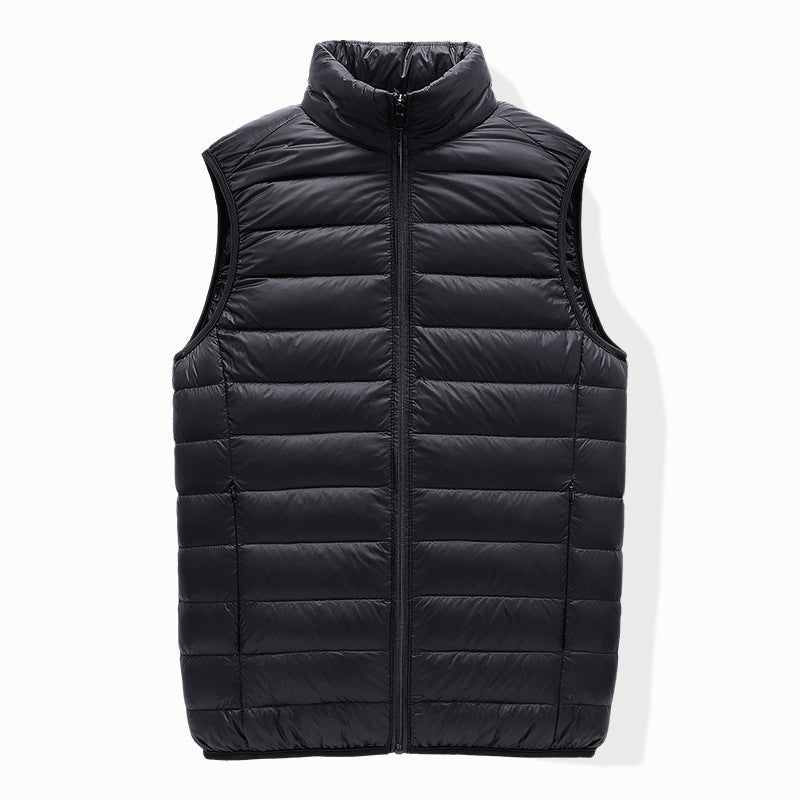 Mens Thin Down Vest Warm White Duck Down Stand Collar Solid Color Vest Lightweight Jacket 4