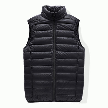 Mens Thin Down Vest Warm White Duck Down Stand Collar Solid Color Vest Lightweight Jacket 4