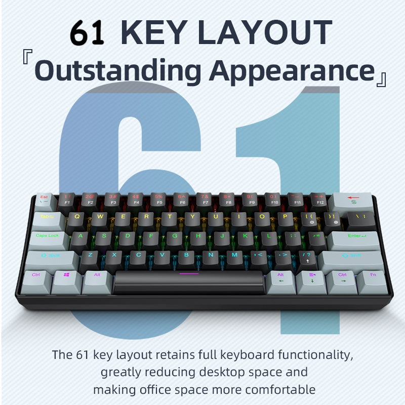 Mini Keyboard Wired, Portable Wired Mini Mechanical Keyboard, 61 Keys, Phantom RGB, Black, White, Red, Red/Blue Switch