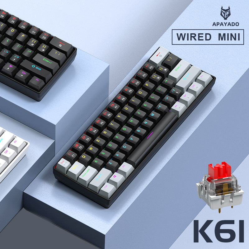 Mini Keyboard Wired, Portable Wired Mini Mechanical Keyboard, 61 Keys, Phantom RGB, Black, White, Red, Red/Blue Switch