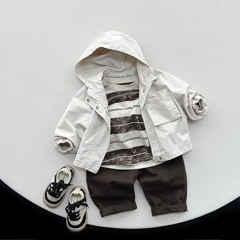Boys Jacket Windbreaker Coat For Toddler To 8 Years Cotton Hooded Zipper Outerwear Spring And Autum 3
