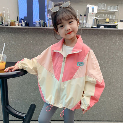 Colorblock Baseball Jacket For Girls Spring And Autumn Trench Coat Casual Fashion Outerwear For Chi 4