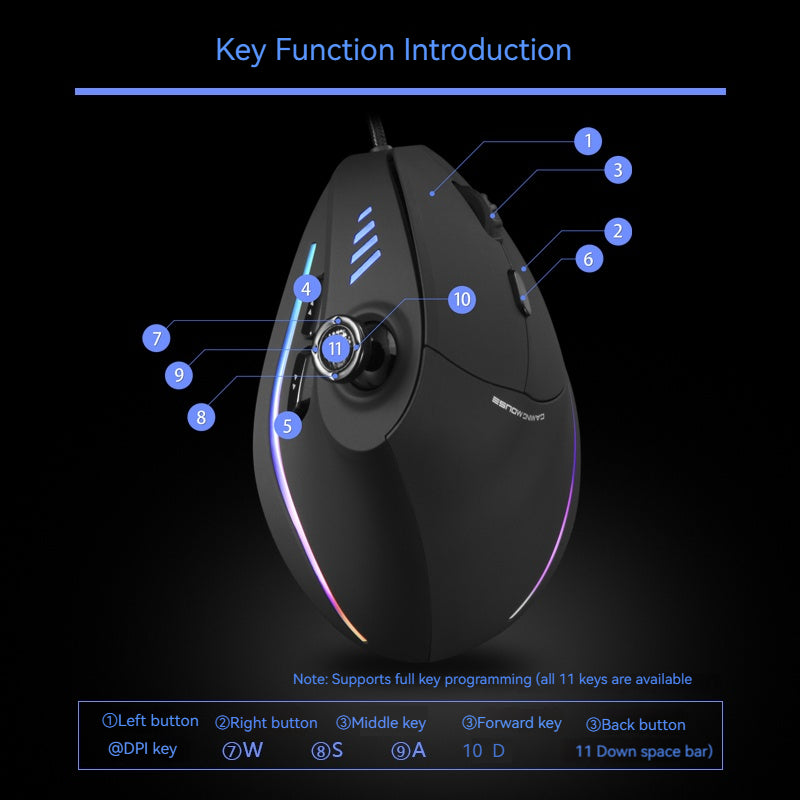11 Key Optical Mouse, C18 Upright Mouse, 10000DPI Support Programming, Comfortable Gaming Mouse
