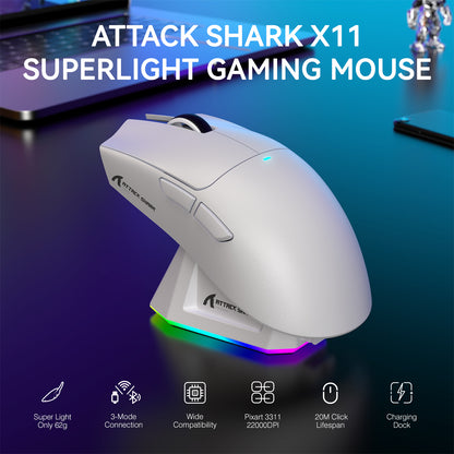 Gaming Mouse ATTACK SHARK X11 Lightweight Wireless, RGB Backlight Charging, Optical Sensor, Up to 22K DPI